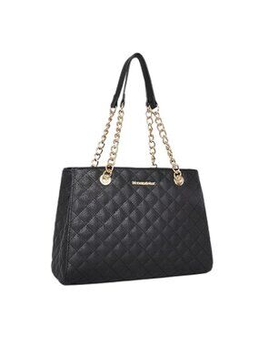 Quilted Faux Leather Chain Shoulder Bag Medium Tote Purse Women Handbag